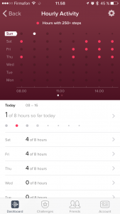 The Fitbit app showing hourly activity