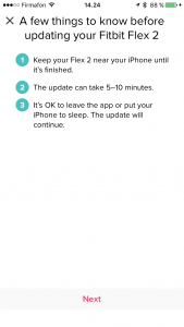 The Fitbit app showing Fitbit Flex 2 needs to be updated